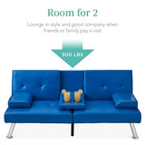 Best Choice Products Faux Leather Upholstered Modern Convertible Futon, Adjustable Folding Sofa Bed, Guest Bed w/Removable Armrests - Royal Blue Best Choice Products