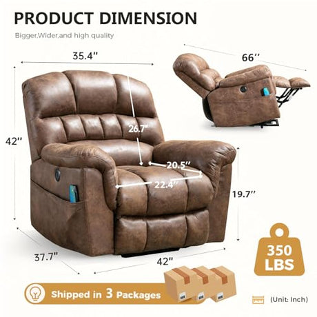 HAOMARKETS Oversized Power Lift Recliner with Massage and Heat for Elderly, Faux Leather Electric Lifting Reclining Chair with Side Pockets and USB Port for Living Room, Brown HAOMARKETS