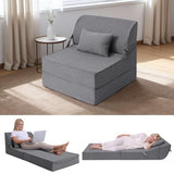 BeBen Folding Sofa Bed Chair, Convertible Sleeper Chair Futon Couch, Foldable Boneless Floor Lounger Sofa, Single Foam Chair Bed for Small Spaces, Dorm, Guest Room, Living Room, Apartment, Grey BeBen