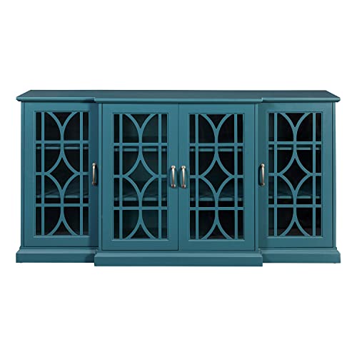 SUPPNEED 63” TV Stand, Storage Buffet Cabinet, Sideboard with Glass Door and Adjustable Shelves, Console Table for Dining Living Room Cupboard, Teal Blue SUPPNEED