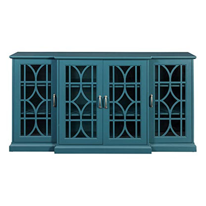 SUPPNEED 63” TV Stand, Storage Buffet Cabinet, Sideboard with Glass Door and Adjustable Shelves, Console Table for Dining Living Room Cupboard, Teal Blue