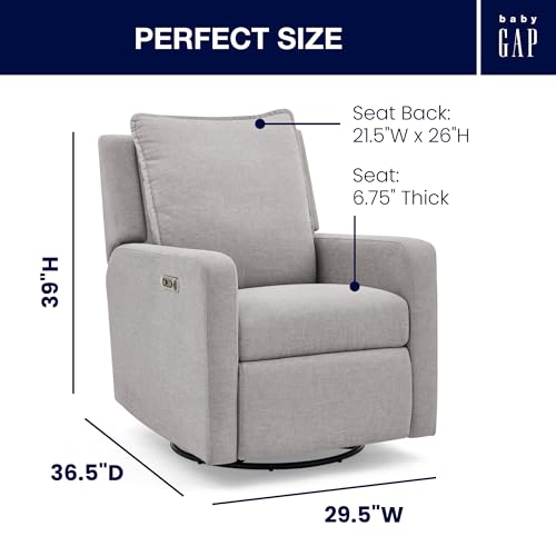 babyGap Harlowe Power Recliner with USB-A & Charging Port by Delta Children - Greenguard Gold Certified – Stain-Resistant Performance Fabric is Oeko-TEX Standard 100 Certified, Ash