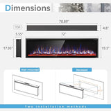 GREEN PARTY 72" Electric Fireplace Recessed/Wall Mounted Ultra-Narrow Bezel Fireplace Heater with Log & Crystal Options, 750W/1500W, Adjustable Flame Bed Colors, Speed, Timer, Temperature (60.8℉-86℉) GREEN PARTY