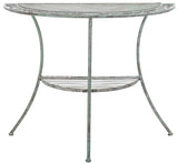 SAFAVIEH Outdoor Collection Genson Antique Dark Green Wrought Iron Half Moon Console Table SAFAVIEH