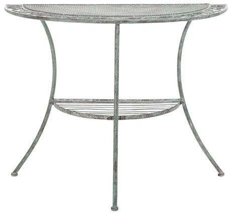 SAFAVIEH Outdoor Collection Genson Antique Dark Green Wrought Iron Half Moon Console Table SAFAVIEH