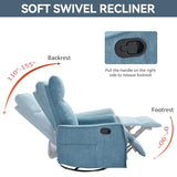 Kolavess Swivel Rocker Recliner Chair for Adults, Nursery Rocking Chair with Heat and Massage, Glider Reclining Chair for Small Space Living Room Bedroom, Blue