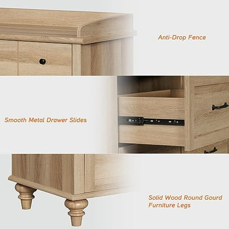 WAMPAT Dresser for Bedroom with 6 Drawers, Kids Dressers with Wide Chest of Drawers, Mid Century Modern Wooden Closet Storage Organizer for Living Room, Nursery, Hallway, Rustic Oak WAMPAT