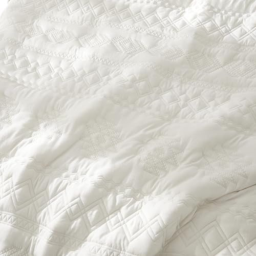 WDCOZY Boho Ivory Twin Quit Size Bedding Sets with 1 Pillow Sham, Cream White Farmhouse Lightweight Soft Bedspread Coverlet for All Season, 2 Pieces, 68x90 inches WDCOZY