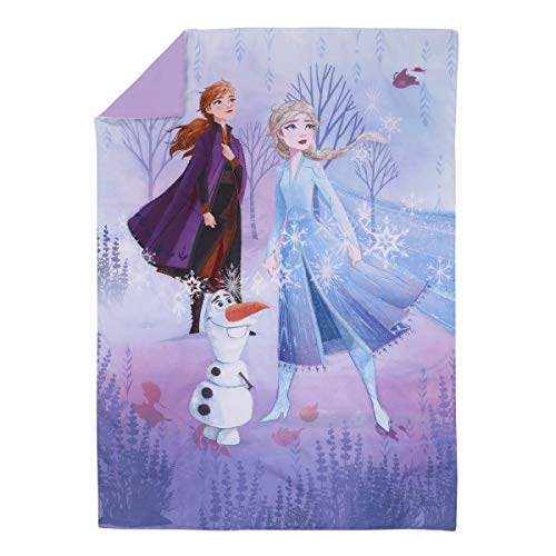 Disney Frozen 2 Lavender, Light Blue and Purple Forest Spirit 4 Piece Toddler Bed Set - Comforter, Fitted Bottom Sheet, Flat Top Sheet, Reversible Pillowcase Disney