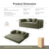 QQR Sleeper Sofa, Comfy Convertible Folding Couch-Futon-Corduroy Fabric Sleeper Sofa Bed with 2 Pillow, Removable Soft Cushion for Small Living Room Dorm/Bedroom/College/Office (Light Green) QQR