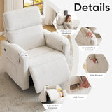 Rhevoy 24" Extra Wide Swivel Rocker Recliner Chair with Adjustable Headrest, Oversized Power Rocker Recliner with Overstuffed Armrest, Chenille Rocking Chair Nursery with USB Ports, White