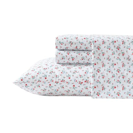 Laura Ashley - Queen Sheet Set, Crisp & Cool Cotton Percale Bedding with Deep Pockets, Lightweight for Year Round Comfort, Bed Sheets with Matching Pillowcases (Aylesmore Ditsy Red) Laura Ashley