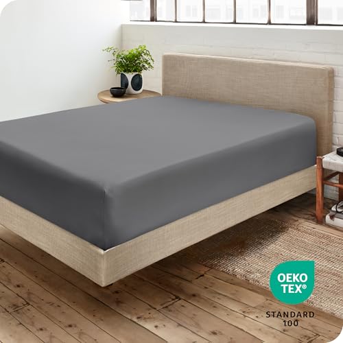 Bare Home Fitted Bottom Sheet King Size - Premium 1800 Microfiber - Ultra-Soft Hotel Luxury - Deep Pocket - Durable and Long Lasting - Fitted Sheet (King, Grey) Bare Home