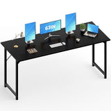 OLIXIS Computer Office Desk, 63 Inch Writing Work Study PC Wood Modern Desk with Storage Bag & Headphone Hook Simple Bedroom for 2 Person Kids Student Table, Black OLIXIS