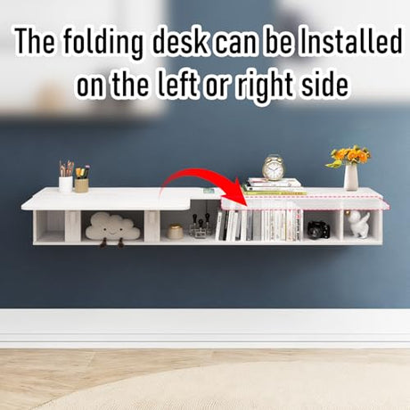 Pmnianhua 70'' Floating Desk with Storage Shelves,Wall Mounted Desk Laptop Computer Writing Study Table for Bedroom Small Space(White) Pmnianhua