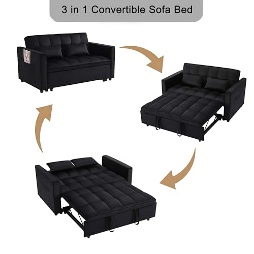 DQlVrillka Loveseat Sleeper Sofa, 3 in 1 Convertible Sofa Bed, Adjustable Backrest Comfy Pull Out Couch, Modern Upholstered Sofa for Living Room Bedroom Apartment Small Space (Black) DQlVrillka
