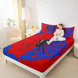 Spider Web Kids Sheet King Size,Black Spider Arachnid Insect Animals Bedding Set,Boys Girls Women Men Room Decor,Halloween GothicRed Blue Unique Bed Sheet Set 4pcs(Fitted + Flat + 2 Pillowcases) Manfei