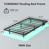YORMDMO Floating Bed Frame Twin Size, Heavy Duty Bedframe with Smart LED Lights & Charging Station, Modern Metal Platform Bed, Easy Assembly No Box Spring Needed, 8 Inch YORMDMO