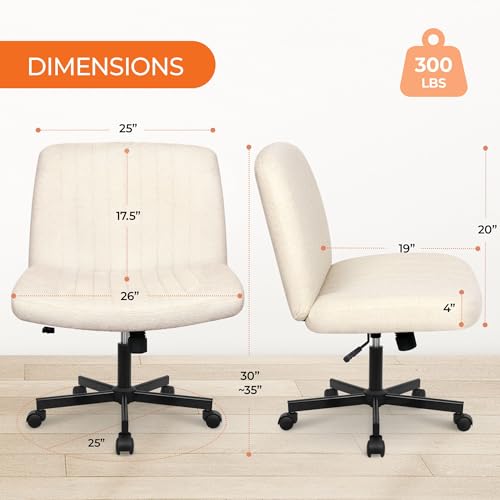 Orange Factory Criss Cross Chair Wheels Wide Cross Legged Office Desk Vanity Chair Comfy Fabric Armless Adjustable Swivel for Home Computer Task (Beige) Orange Factory