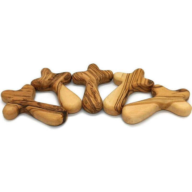 KOMI 4" Olive Wood Healing Comfort Hand Cross With Pouch - Wooden Holding Pocket Prayer Cross - Perfect Baptism or First Communion Gift Christian Gifts KOMI