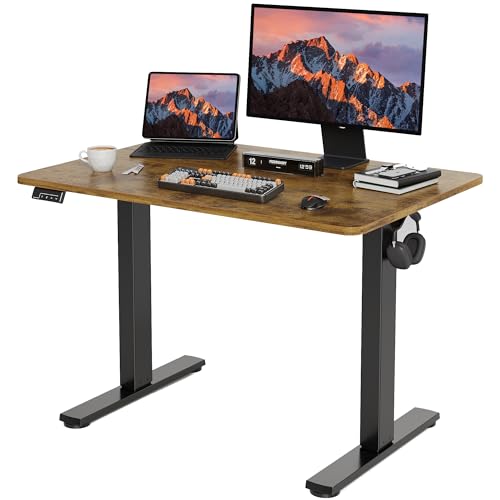 LongKe Electric Standing Desk Adjustable Height, 40x24 Inches Sit Stand up Desktop for Home Office, Ergonomic Rising Computer Table with Memory Preset,Rustic Brown LongKe
