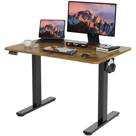LongKe Electric Standing Desk Adjustable Height, 40x24 Inches Sit Stand up Desktop for Home Office, Ergonomic Rising Computer Table with Memory Preset,Rustic Brown LongKe