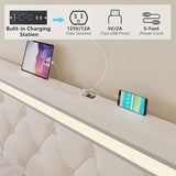Forrise Bed Frame Full Size with LED Light and Storage Drawers, Adjustable Headboard with PU Leather Upholstered, 2 Sockets and 2 USB Ports, No Box Spring Needed,Wooden Slats Support, White. Forrise