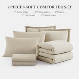 WRENSONGE Light Oatmeal Queen Comforter Set, 7 Pieces Soft Microfiber Comforters Queen Size with Fitted Sheet, Flat Sheet, 2 Pillow Shams, and 2 Pillowcases- Warm Bedding Sets Queen for All Season WRENSONGE