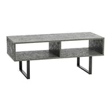 Household Essentials Jamestown TV Stand Coffee Table with Rectangular Storage Compartments Rustic Slate Concrete and Black Metal Household Essentials