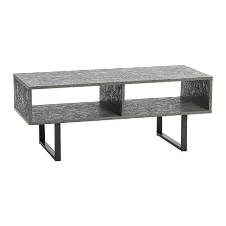 Household Essentials Jamestown TV Stand Coffee Table with Rectangular Storage Compartments Rustic Slate Concrete and Black Metal Household Essentials