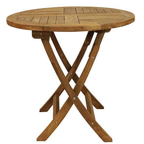 Sunnydaze Round Folding Solid Teak Outdoor Dining Table - Light Wood Stain Finish - 31 Inches Sunnydaze