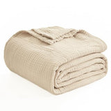 EMME Cotton Bed Blanket Twin Size Soft Muslin Boho Bedding Lightweight Breathable Light Tan Twin Blanket All Season Gauze EMME