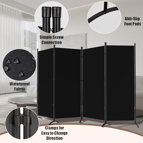 Room Divider-Folding Privacy Screens, 6 ft Partition Room Dividers Wall for Separation, Home, Office, Classroom, Studio (Black, 4 Panel) Grezone