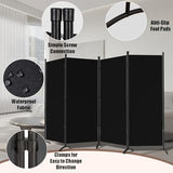 Room Dividers Folding Privacy Screens 4 Panel Partition Screen Steel Frame& Frabic Office Partition for Home Office Dorm Decor Black Grezone