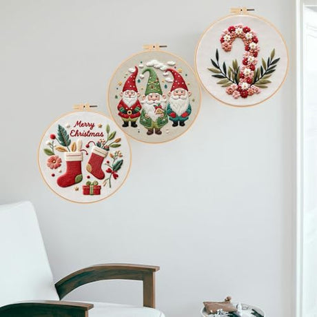 Smart-Feather 3 Sets Holiday Embroidery kit for Beginners, Hand Embroidery Kits for Adults with Hoop, DIY Art Project Craft Kit (Season) Smart-Feather