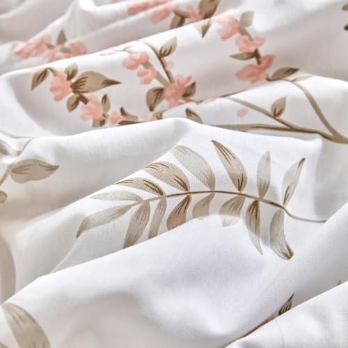 Joyreap 3pcs Floral Cotton Comforter Set for Girls, Pink Flowers n Leaves Botanical Design, Twin Size Soft n Cozy Bedding Comforter Set for All Season- 68x88 inches Joyreap