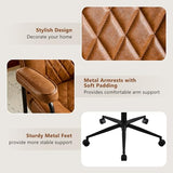 Furnistyle Leather Home Office Desk Chairs, Comfy Office Chair, Mid Century Modern Office Chair with Lumbar Support, Mid-Back Adjustable Swivel Computer Chair with Wheels and Arms, Brown Furnistyle