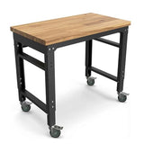 Garage Rolling Workbench - 35"X20" Adjustable Height Work Bench with Lockable Wheels | 2000Lbs Heavy Duty Rubber Wood Top Work Table Tool Bench for Workshop, Garage, Office, Home Nanberone