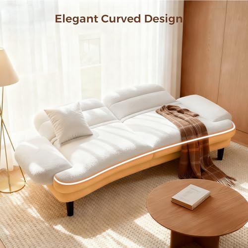 79” Futon Sofa Bed, Sleeper Sofa, Convertible Sofa Bed with Adjustable Backrest and Armrests, Faux Sherpa Cloud Loveseat, Convertible Recliner Sleeper Sofa for Living Room, Bedroom, Apartment, Beige Jocoevol