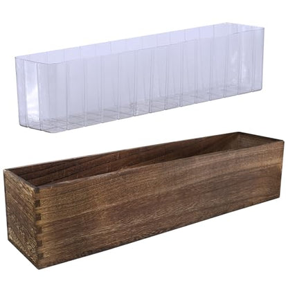 Winlyn Rustic Wooden Planter Box 17.3" L x 3.9" W x 3.9" H Brown Rectangular Planter Decorative Wood Box with Removable Plastic Liner Window Box for Farmhouse Wedding Home Garden Table Center - WoodArtSupply