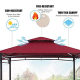 FAB BASED 5x8 Grill Gazebo, Outdoor BBQ Grill Patio Canopy with Extra Shadow & LED Lights, Barbeque Gazebo Canopy (Red) FAB BASED