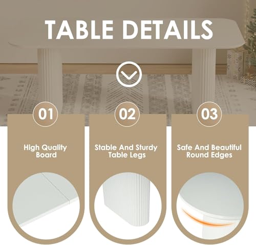 HAIZAO 71" White Oval Dining Table Set for 6, 7 Piece Modern Kitchen Table & 6 Upholstered Boucle White Dining Chairs with Gold Armrests for Kitchen, Dining Room, Meeting Room HAIZAO