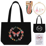 ERKOON Embroidery Canvas Tote Bag for Beginners, Floral Arts Crafts Cross Stitch Kits for Adults Including Stamped Embroidery Bag with Hoops, Needle, Instruction and Color Threads (Butterfly)