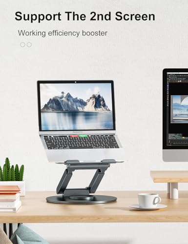 tounee Telescopic Laptop Stand for Desk with 360° Swivel Base, Sit to Stand, Height Adjustable, Portable Riser Holder for Good Posture, Compatible with MacBook Pro, All Laptops 10-17"-Gray tounee