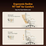 OKUP® M76 Recline Office Chair with Footrest, 160° Infinite Reclining 10" Thick Executive Desk Chair, 420lb Heavy Duty Big and Tall, Adjustable Seat Depth, Cream OKUP