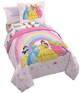 Jay Franco Disney Princess Rainbow 5 Piece Twin Bed Set - Includes Comforter & Sheet Set - Bedding Features Aurora, Belle, & Cinderella - Super Soft Fade Resistant Microfiber Jay Franco