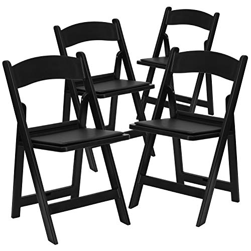 Flash Furniture Hercules Series Folding Chair - Black Resin - 4 Pack 800LB Weight Capacity Comfortable Event Chair - Light Weight Folding Chair, 4-LE-L-1-BLACK-GG - WoodArtSupply