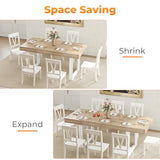 Zevemomo 63"-78.7" Expandable Dining Table, 6-10 Farmhouse Kitchen Table, Extendable Dining Table, Rectangular Kitchen Table with Metal Track, Tapered U-Shaped Legs for Dining Room, Office-Oak Zevemomo