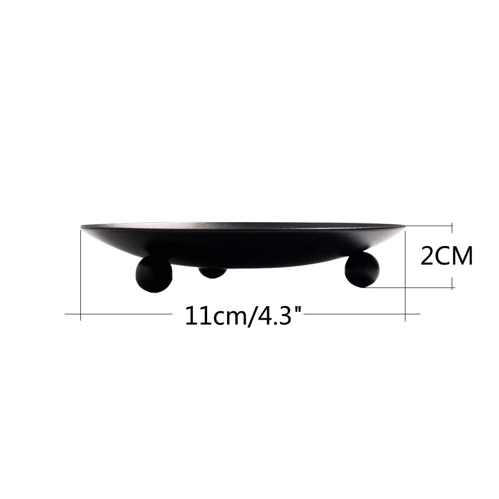 Black Iron Plate Candle Holder, Decorative Iron Pillar Candle Plate, Set of 2, 4.37 inches D x 0.78 inches H, Pedestal Candle Stand for LED & Wax Candles, Incense Cones, Spa, Weddings (2 pcs) SUJUN