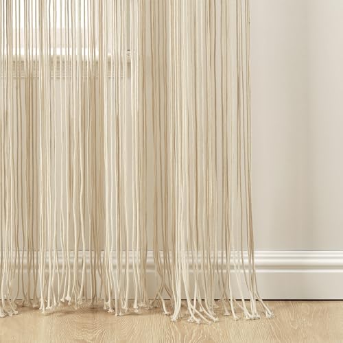 Lush Decor Boho Macrame Textured Cotton Window Curtain Panel Single 40" W x 95" L Neutral - Macrame Curtains for Windows, Room Divider, Boho Wall Decor Lush Decor